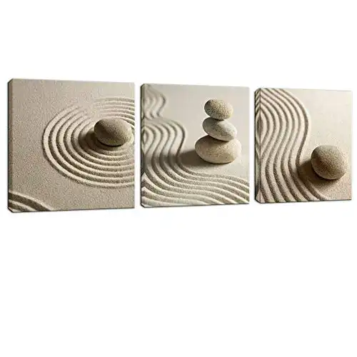 Artsbay 3 Piece Canvas Wall Art Zen Stone and Sand Giclee Print Artwork Calm Peaceful Still Life Picture Painting Modern Spa Room Wall Poster Decor Framed for Home Office Bedroom Bathroom Decoration