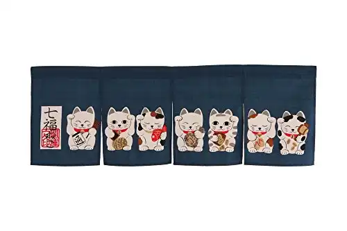 Noren (Japanese Curtain) seven Beckoning Cat/Maneki Neko 17-507 85×30cm from Japan