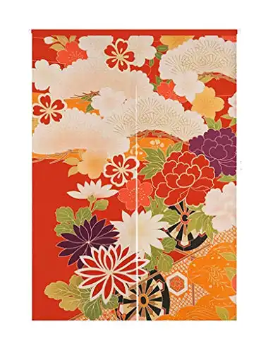 Japanese Style Doorway Curtain Noren Cotton Linen Retro Flowers Printed