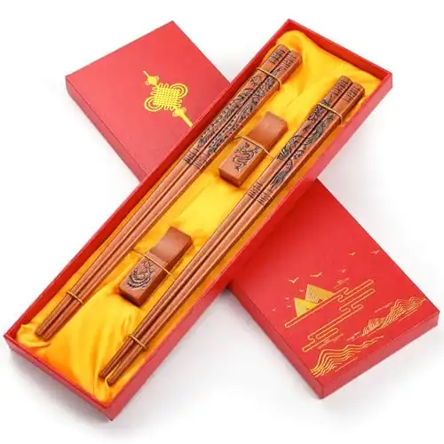 Reusable Chopsticks, Dragon and Phoenix Chopsticks Set, Dishwasher-Safe Chopsticks for Chinese Traditional Fashion Gift Set（2 pairs）