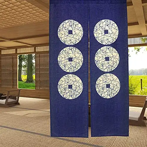 Japanese Style Noren Doorway Curtain Six Coins Pattern