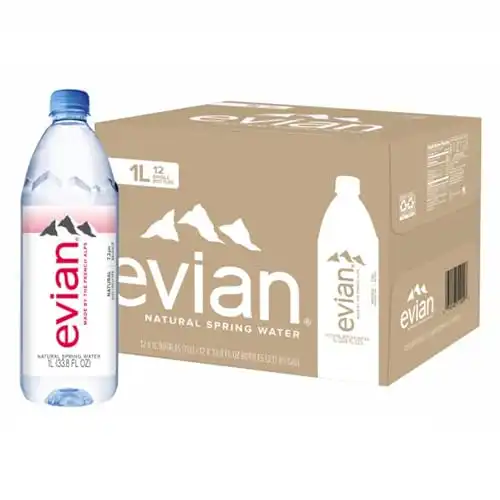 evian Natural Spring Water, Naturally Filtered Spring Water in Large Bottles, 33.81 Fl Oz (Pack of 12)